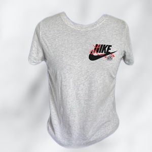 Grey Nike Tee Shirt with Embroidery and Patch Flowers